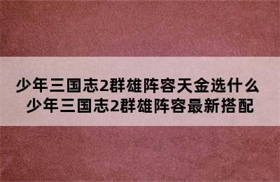 少年三国志2群雄阵容天金选什么 少年三国志2群雄阵容最新搭配